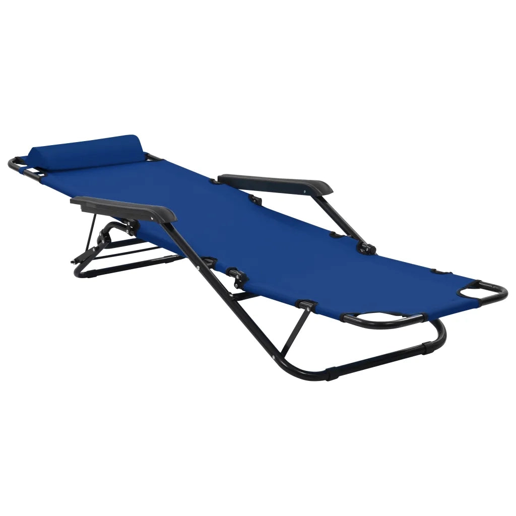 Lettini Prendisole 2 pz | Sdraio da giardino | Lettino da sole Pieghevoli con Poggiagambe Acciaio Blu