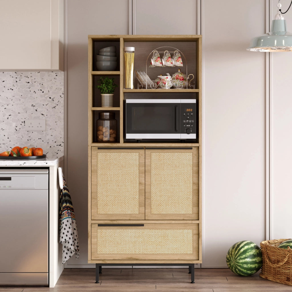 Armadio Kvænangen Mobile Contenitore 162x75x36 cm Effetto Rovere / Rattan [en.casa]