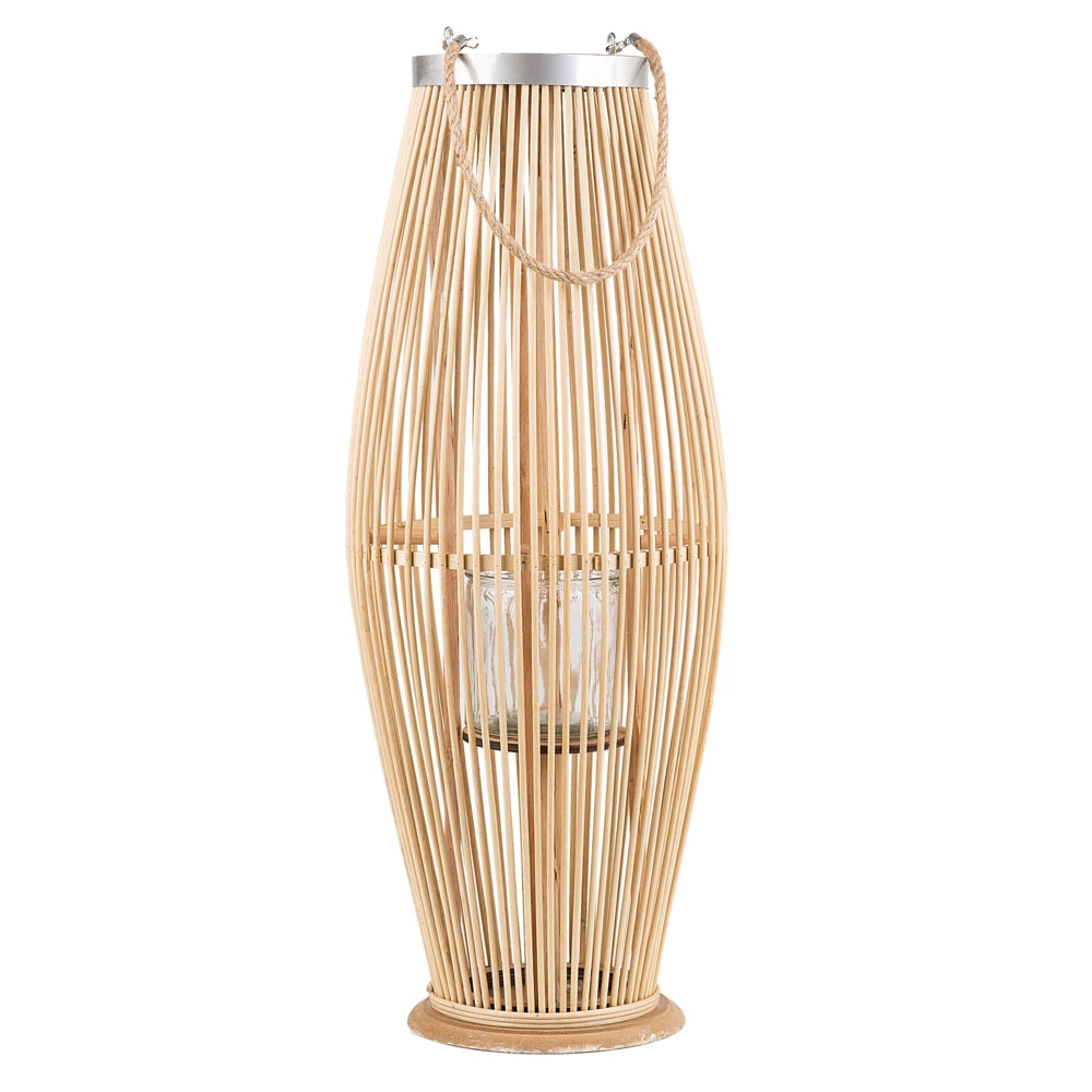 Lanterna in bambù naturale intrecciato marrone chiaro 72 cm per interni ed esterni Boho scandinavo