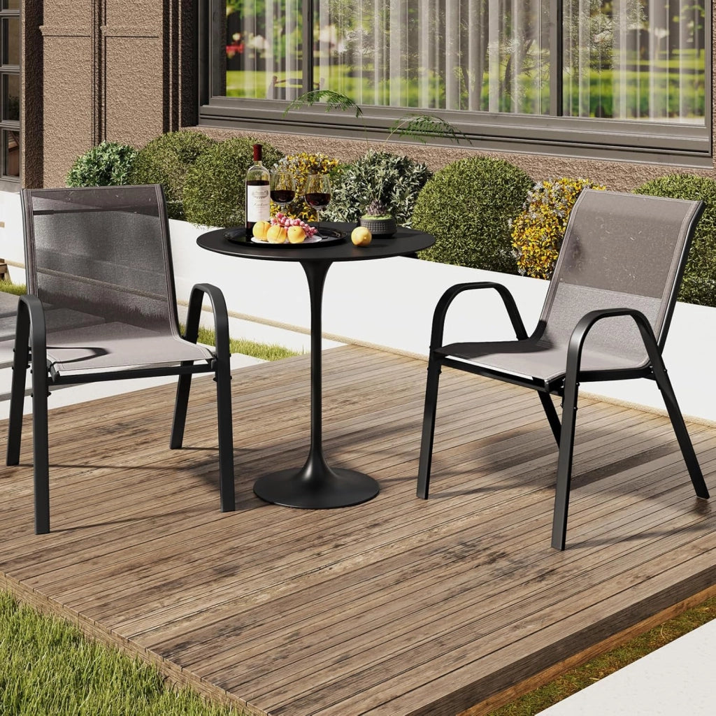 Set di 2 Sedie Impilabili, Sedia da Giardino con Corrimano, Telaio in Acciaio Tubolare Verniciato a Polvere, Sedia per Giardino e Patio
