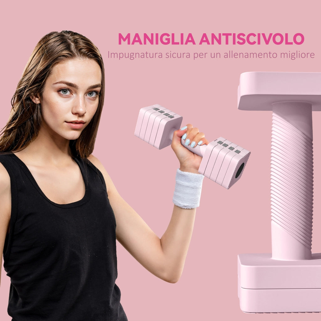 Set 2 Manubri Pesi Quadrati e Antiscivolo da 5 kg con Piastre Rimovibili in Acciaio e ABS Rosa