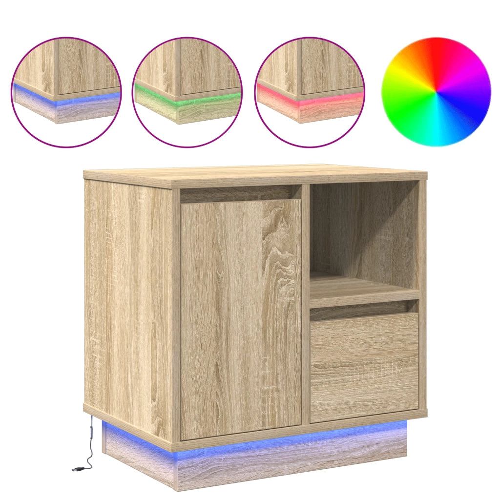 Comodino con LED in rovere Sonoma 50x34,5x50 cm