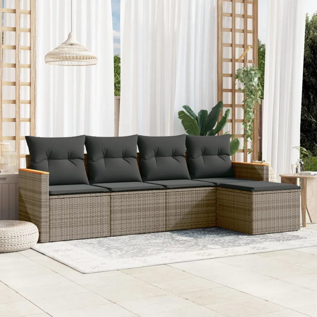 Set Divano da Giardino 5 pz | Set Salotto da Giardino con Cuscini Grigio in Polyrattan