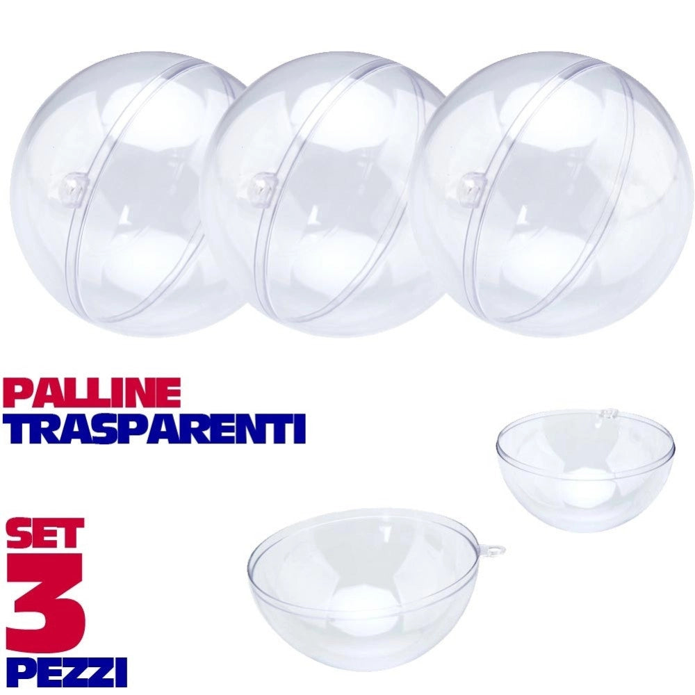 Trade Shop - Sfere Natalizie Palline Trasparenti Apribili Da Riempire Decorazione Natale 3 Pz -