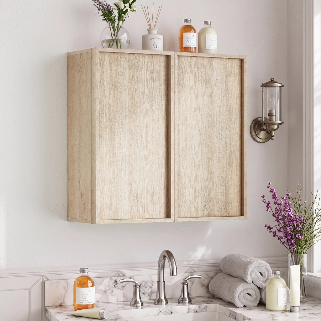 ARMADIO BAGNO A PARETE 60x21,6x58 cm OAK MDF e Truciolare a 2 ante
