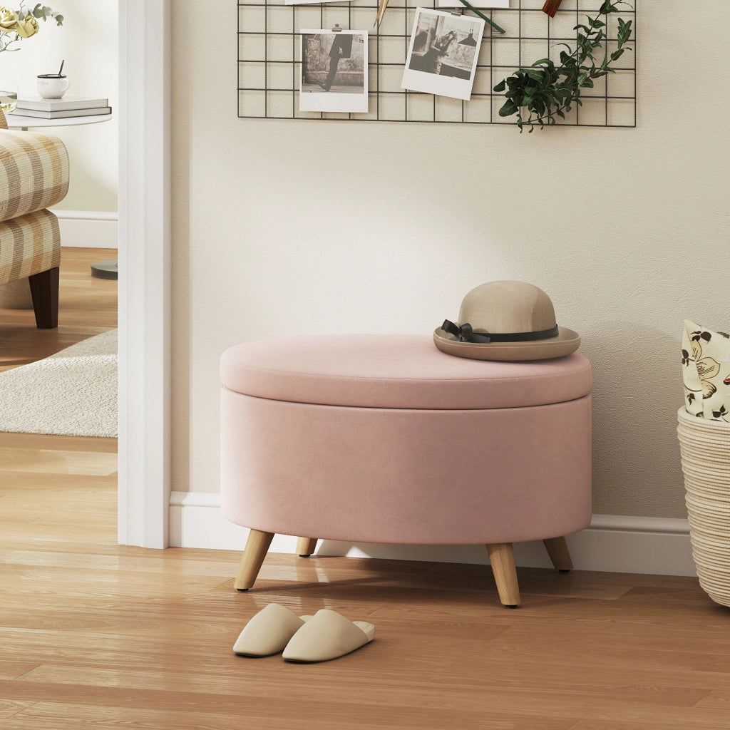 Poltrona Puff con Cassetto ¨C zephmum ¨C Velluto Rosa 71x51.5x42 cm