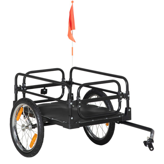 Carrello Bici da 70L con 2 Ruote da 16" 2 Catarifrangenti e Bandierina 125x64x53,5 cm in Acciaio e PE Nero
