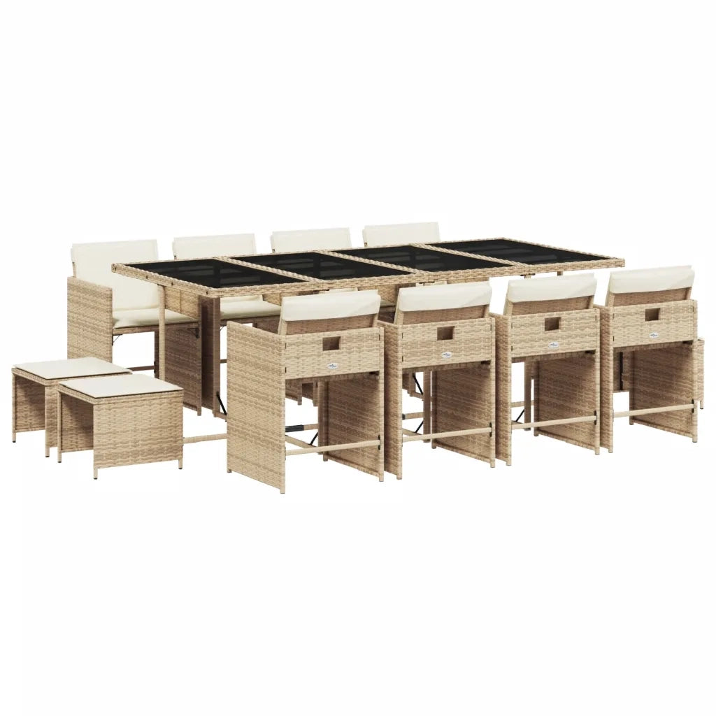Set da Pranzo da Giardino 13 pz con Cuscini Beige in Polyrattan 3277929