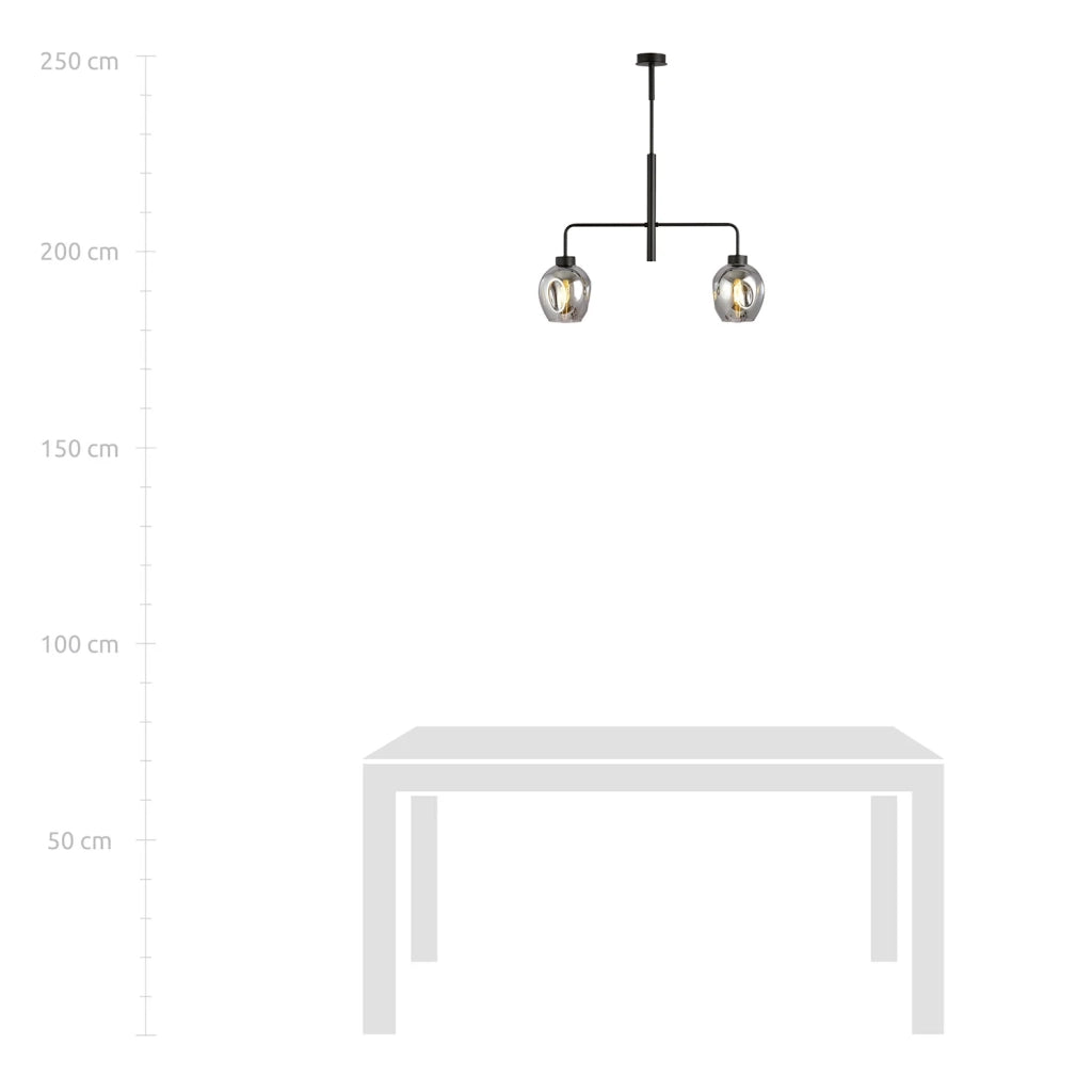 Lampadario Moderno 2 Luci Auriga In Accaio Nero E Vetro Fumè
