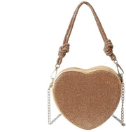 Borsa a forma di cuore per donne con catena rimovibile e glitter, tasca a tracolla elegante, piccola borsa per festa di sera e matrimoni in oro