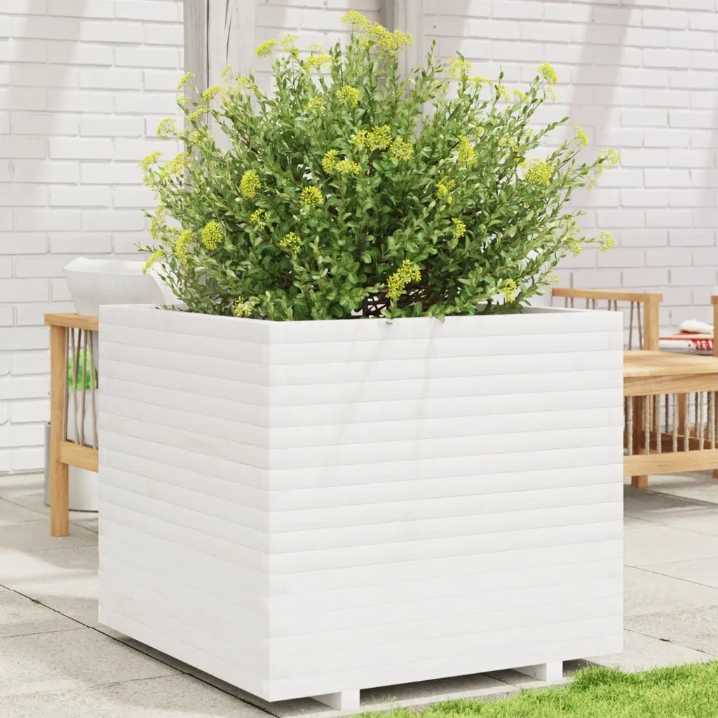 Fioriera | Cassetta per fiori | Vaso da Giardino Bianca 80x80x72 cm Legno Massello di Pino