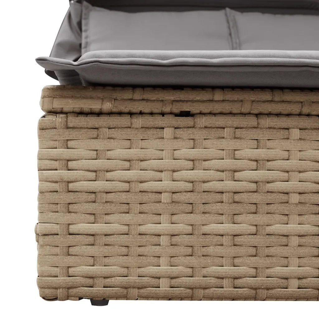 Sdraio da giardino | Lettino Doppio con Baldacchino e Cuscini Beige in Polyrattan