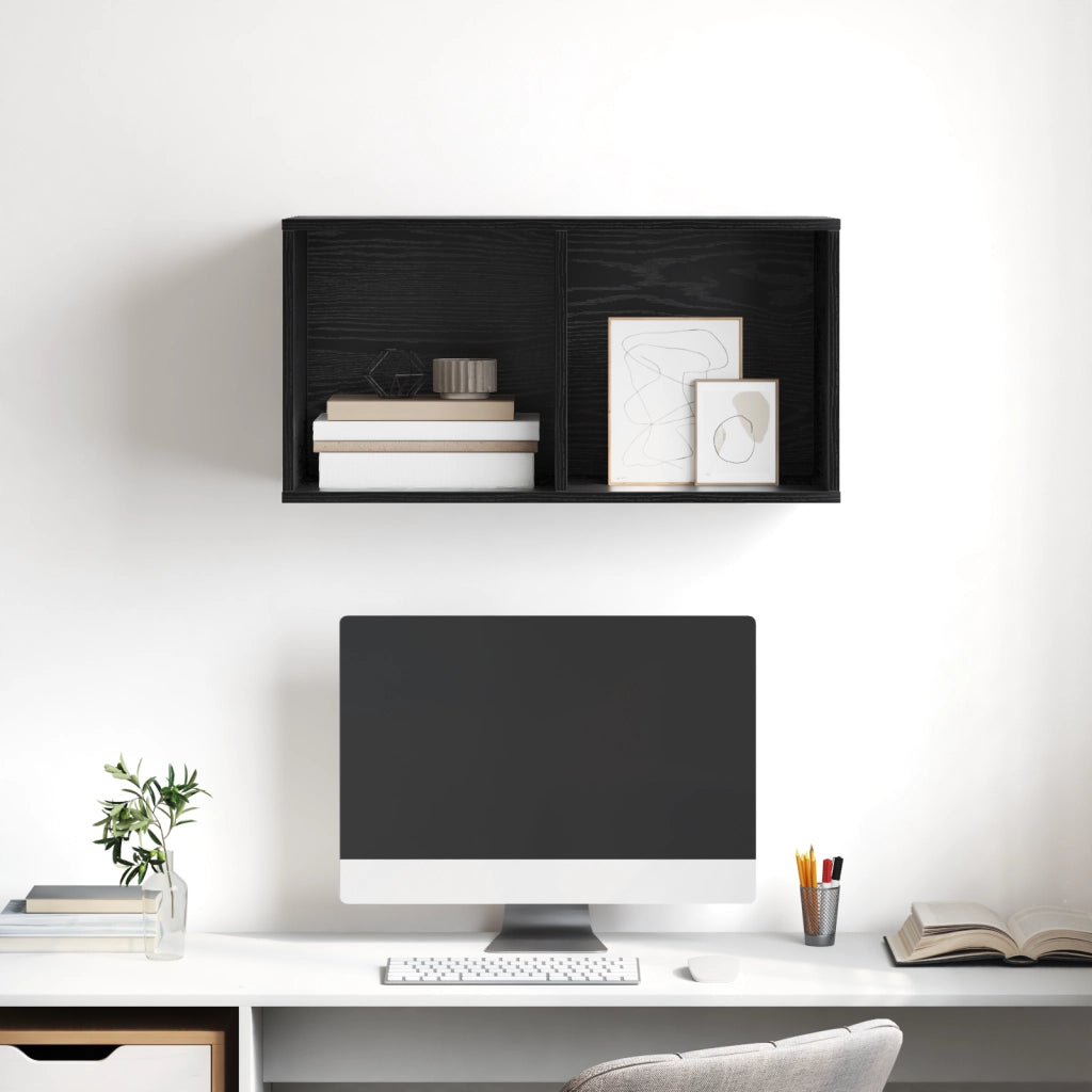 Mobile TV montato a muro Rovere nero 37x37x72 cm Legno massello