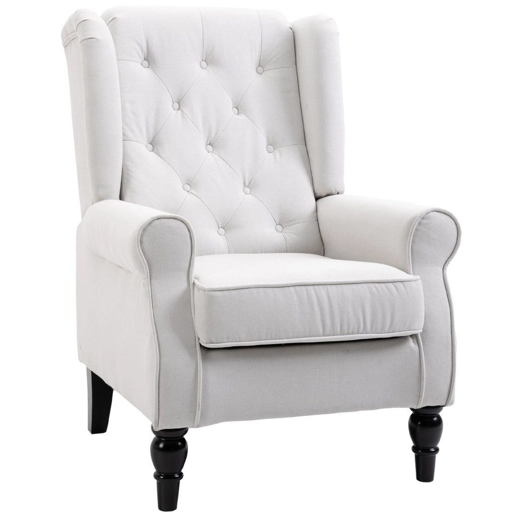 Poltrona da Salotto Imbottita 74x86x102cm in Tessuto con Schienale Trapuntato Bianco Crema