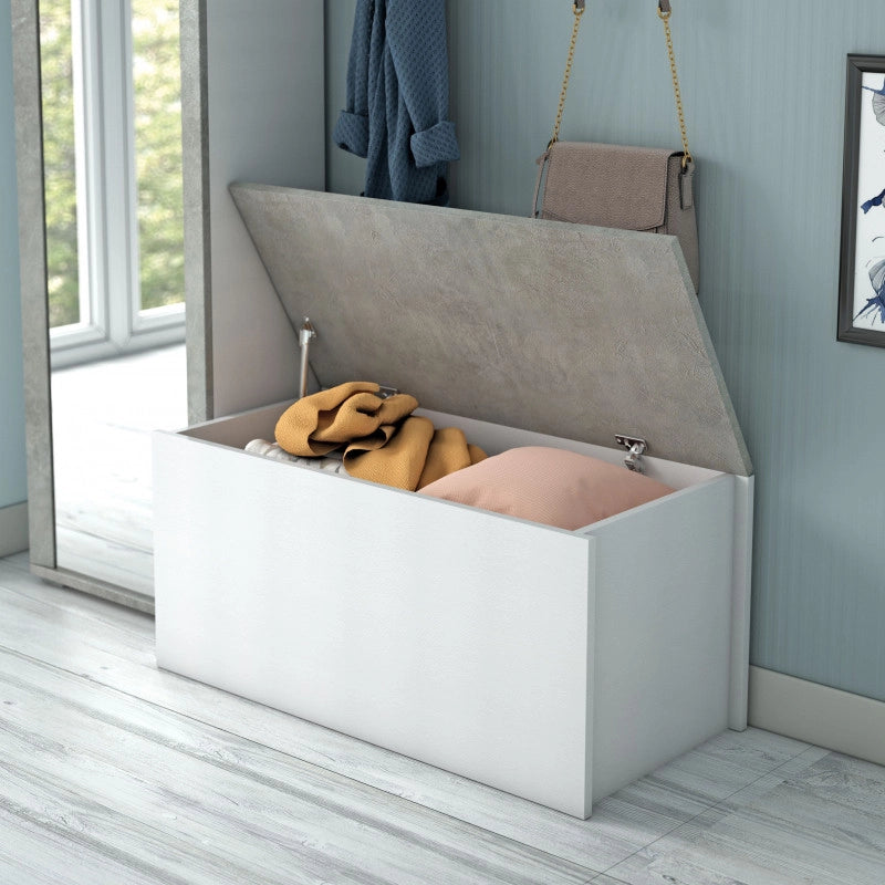 Baule contenitore con chiusura rallentata soft closing bianco con top cemento 90x45x45 cm - Terraneo
