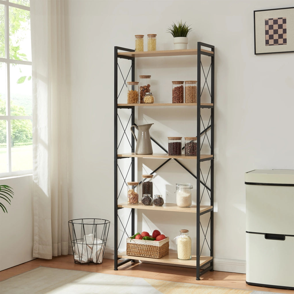 Libreria Skørping a 5 Ripiani Scaffale da Terra 160 x 65 x 30 cm - Nero / Effetto Rovere [en.casa]