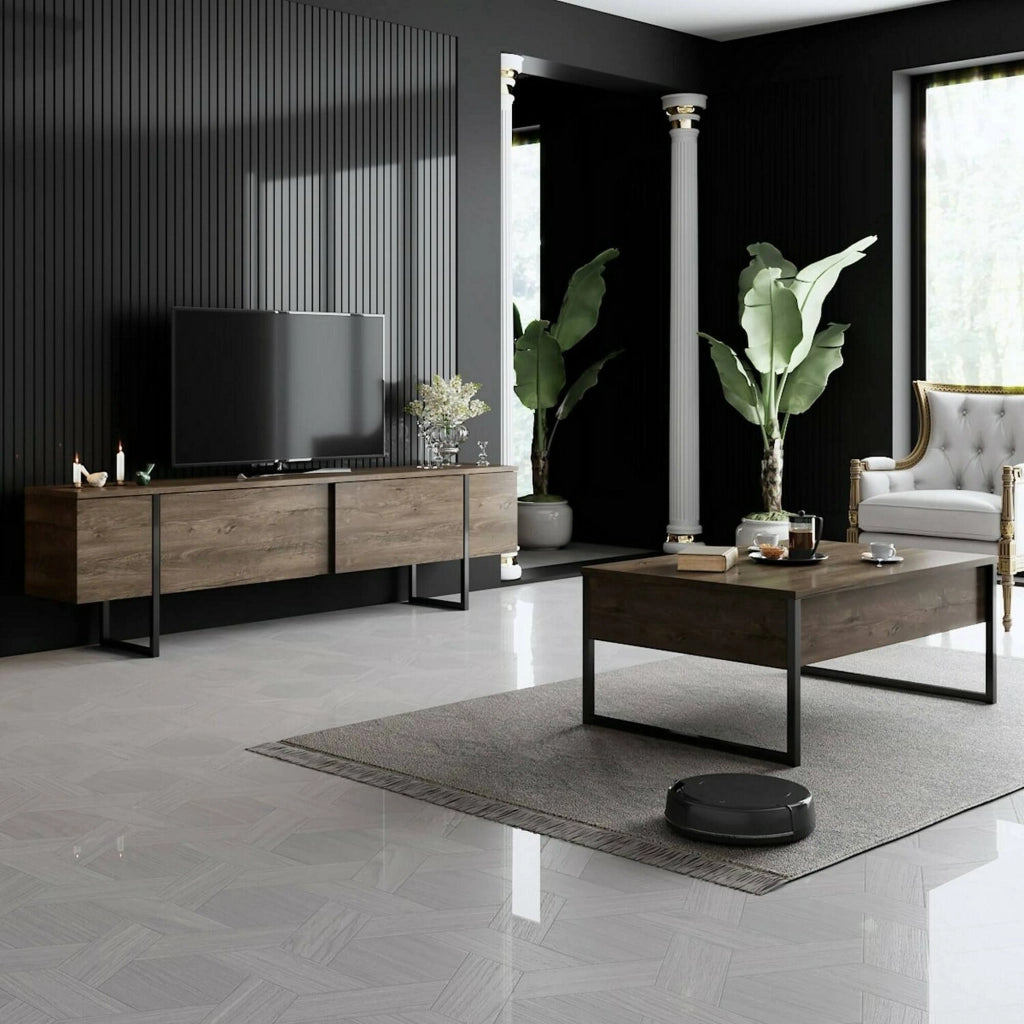 Abishia, Mobile Porta tv Cassetti, 180x30x50h cm Marrone Noce