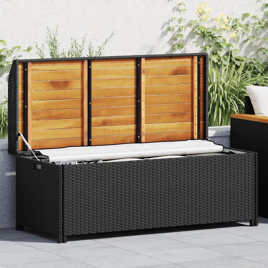 Panca da Giardino con Vano Portaoggetti 120 cm Polyrattan Nera 46480