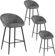 Set di 4 Sgabelli Alti, Sgabelli Cucina Moderni con Schienale, Sedie da Bar con Poggiapiedi, per Bistrot, Pub, Caffetteria, in Velluto e Metallo, Grigio Scuro