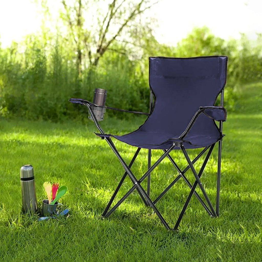 Sedia Camping Pieghevole Struttura In Acciaio Con Tasca PortaBevande Campeggio Sedie Portatile Pescatore SalvaSpazio Impermeabile Antiruggine Vacanze Mare Spiaggia Lettino  Blu