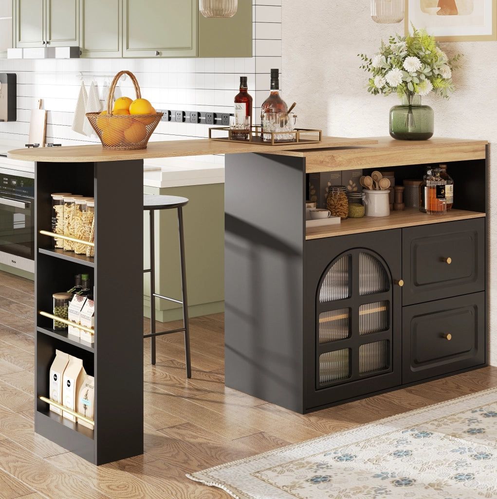 Mobile bar girevole ed estensibile 138-204 cm nero
