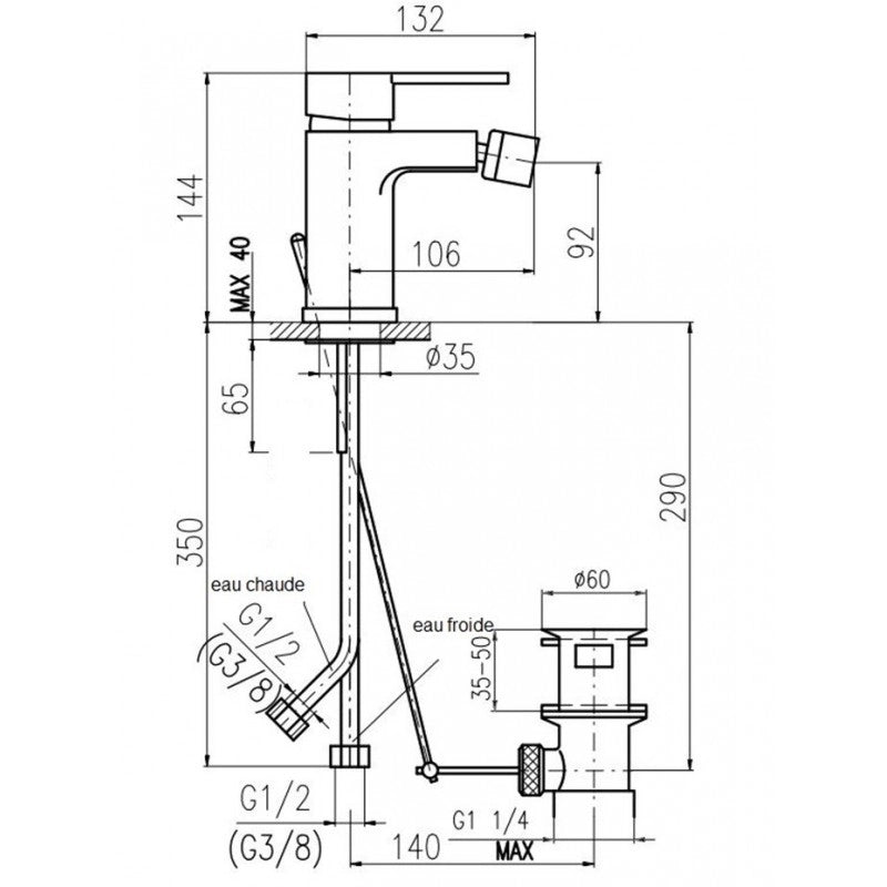 ZAMBEZE Miscelatore bidet con sifone in cromo