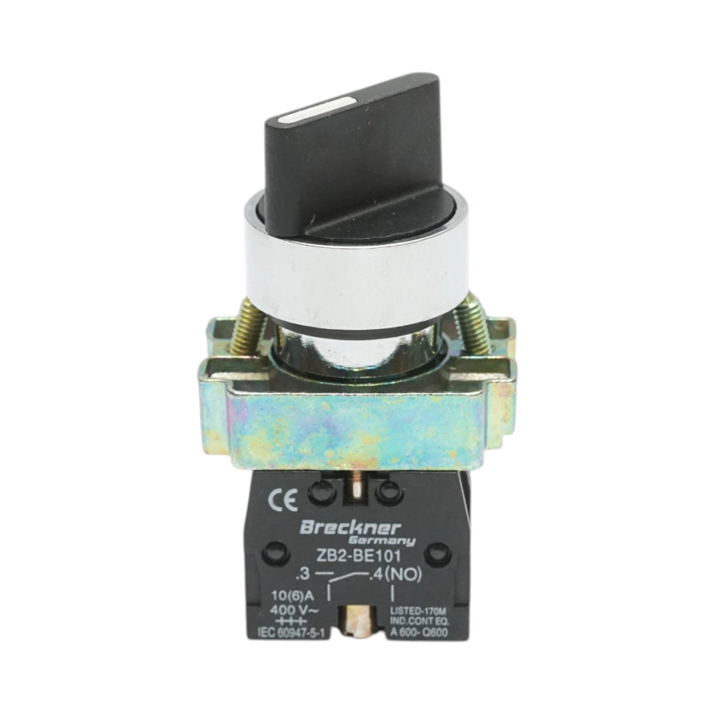 Selettore a 2 posizioni nero con ritenuta 1NO+1NC, 400V/10A, LAY5-BD25 Breckner Germany