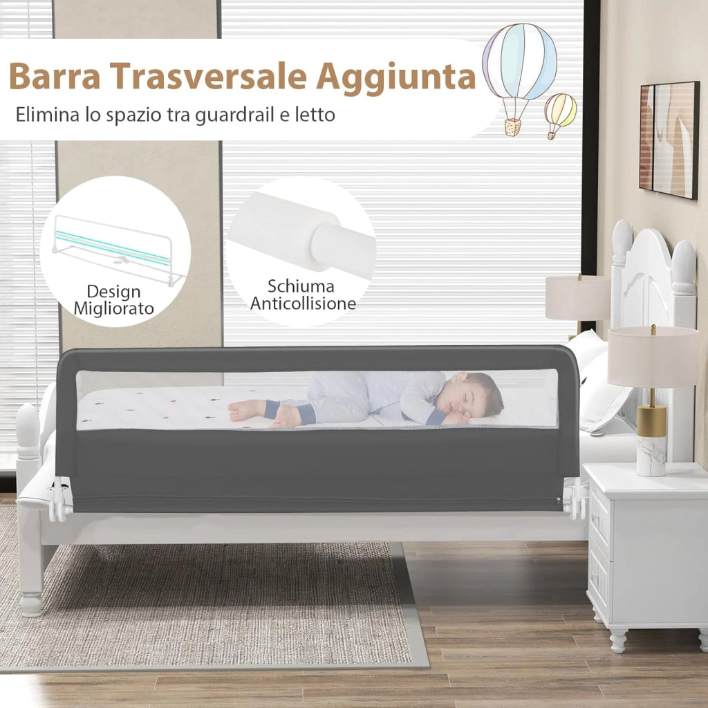 Sponda Letto per Bambini 180 cm, Barriera di Sicurezza per Bambini Pieghevole, Rete Traspirante, Sbarra da Letto per Letti Singoli e Matrimoniali