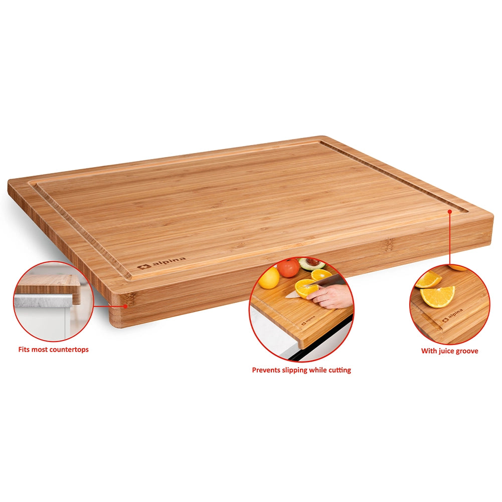 Tagliere da Cucina in Legno con Bambù Bordo Piegato Antiscivolo 45 x 35 x 3.6 cm