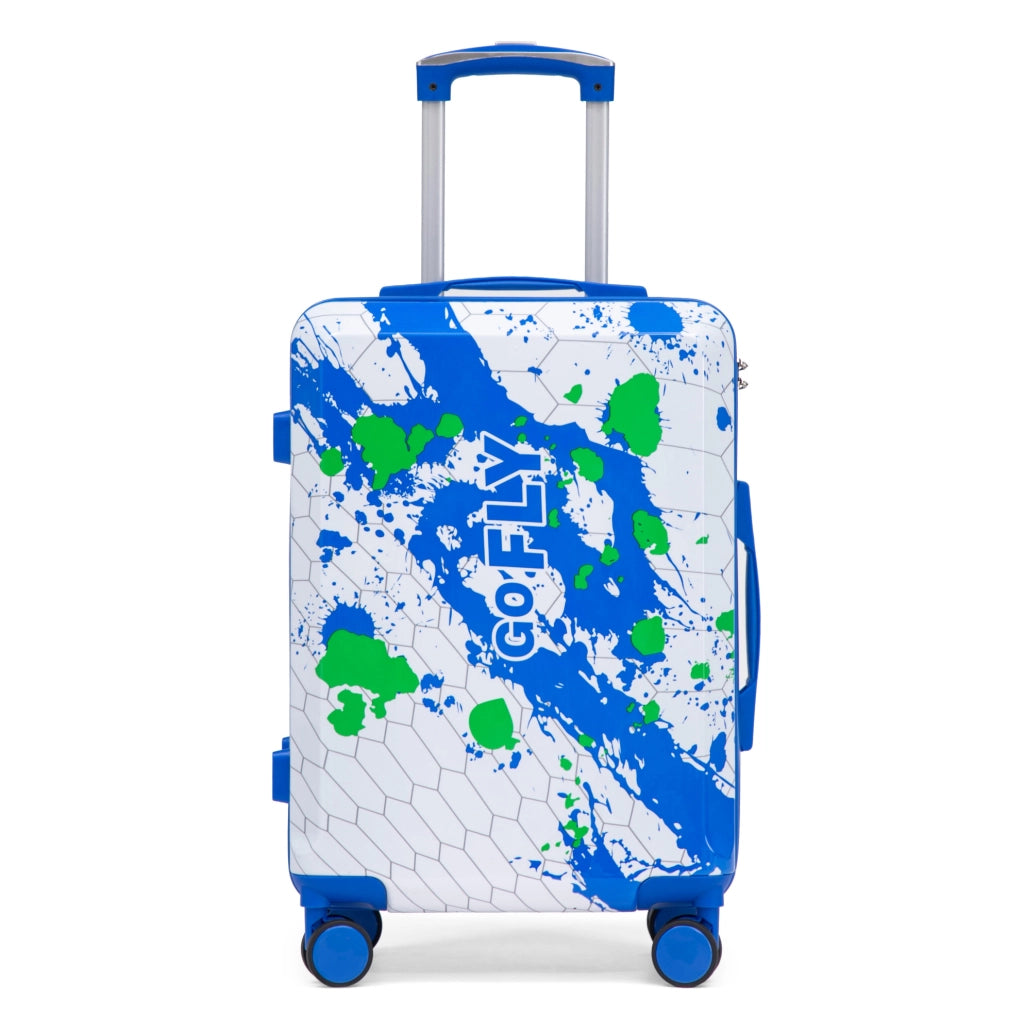 Set Valigie Rigide 3 Pezzi in PC con Stampa a Macchie e Lucchetto a Combinazione, Blu - 20", 24", 28"