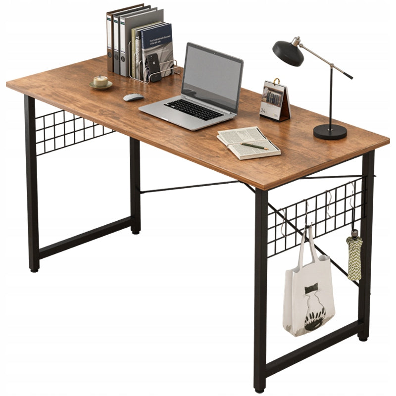 Scrivania per Computer Stile Loft Industriale Marrone Rustico con Ganci