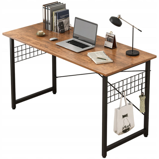 Scrivania per Computer Stile Loft Industriale Marrone Rustico con Ganci