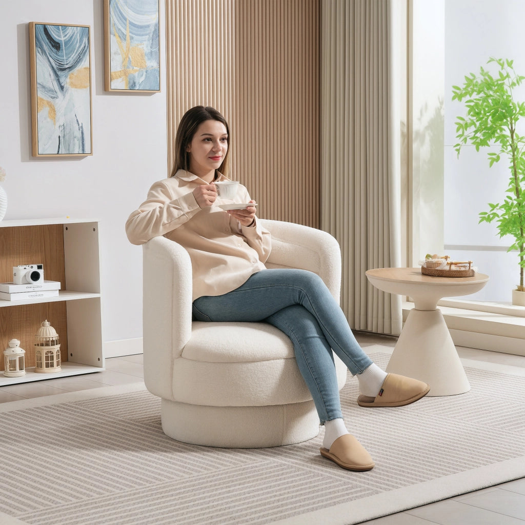 Poltrona girevole moderna in tessuto ¨C Xylo ¨C struttura legno di caucci¨´, crema