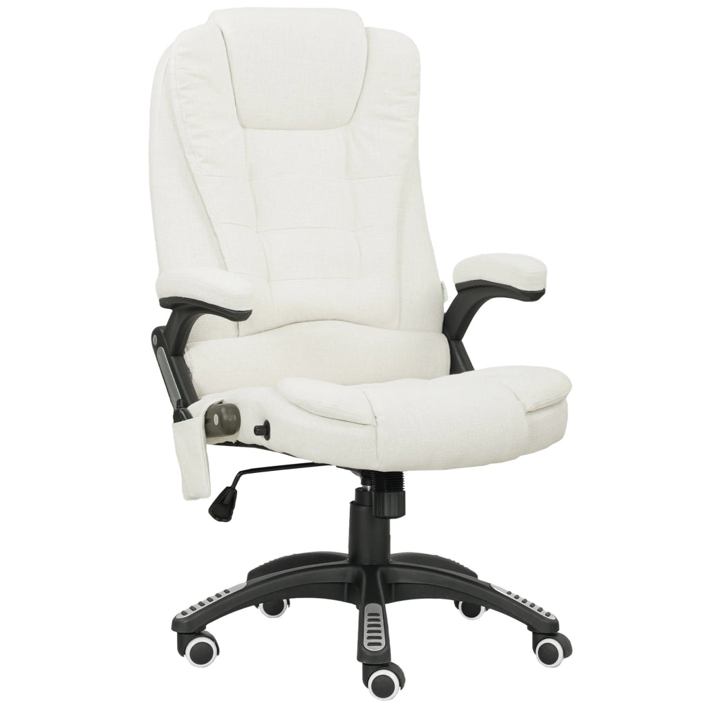 Sedia da Ufficio 68x72x110-120 cm Reclinabile Massaggiante Telecomando in Tessuto Effetto Lino Crema