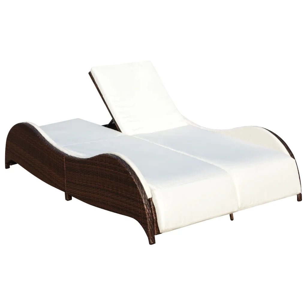 Lettino Prendisole Doppio con Cuscino in Polyrattan Marrone cod mxl 22621