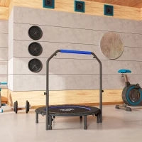 Trampolino Fitness Pieghevole Ø114 cm con Manico Regolabile, in Acciaio, Blu e Nero