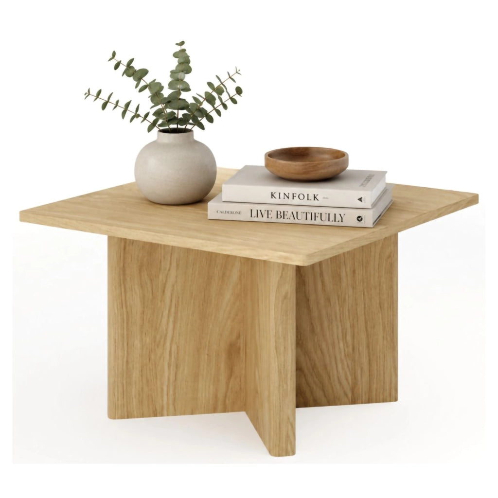 Kasinaba, Tavolino da Salotto Forma Quadrato, 80x80x49h cm Marrone Rovere