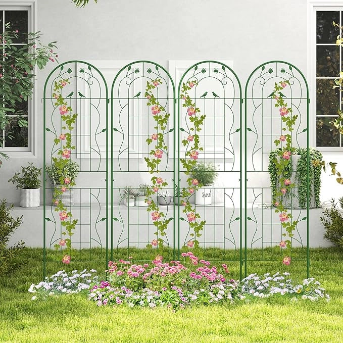 Traliccio da Giardino in Metallo 180 x 50 CM, 4 Pannello di Recinzione Antiruggine per Piante Rampicanti, Rose e Verdure, Decorazione Esterna per Giardino, Cortile, Patio (Verde)