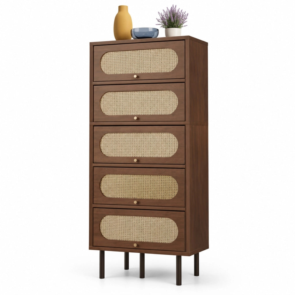 Mobile contenitore 80x40x163 cm noce in MDF con 5 ante a ribalta