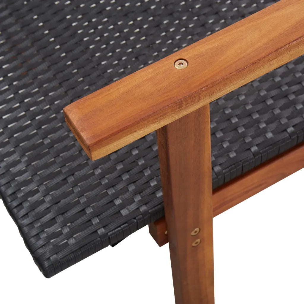 Lettino Prendisole Polyrattan e Legno Massello di Acacia Nero 48706
