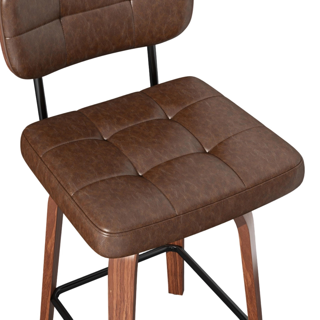 Sgabello da bar con schienale ergonomico e anello antiscivolo stile scandinavo in pelle pu e legno walnut brown