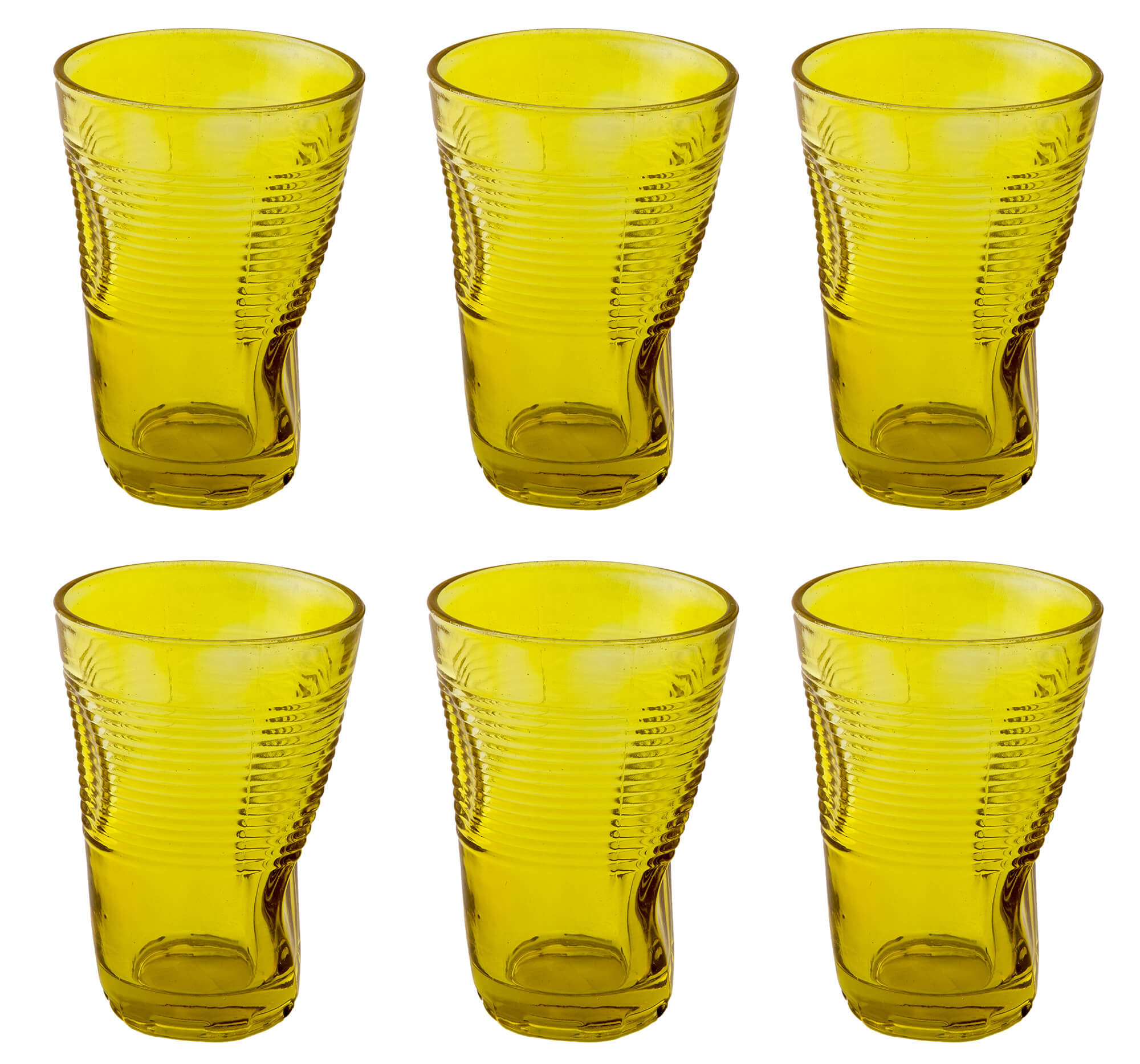 Set 6 Bicchieri Accartocciati 34 cl Ø8 cm in Vetro Pressato Kaleidos Gialli