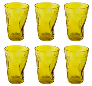 Set 6 Bicchieri Accartocciati 34 cl Ø8 cm in Vetro Pressato Kaleidos Gialli