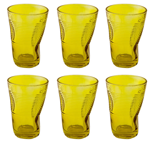 Set 6 Bicchieri Accartocciati 34 cl Ø8 cm in Vetro Pressato Kaleidos Gialli