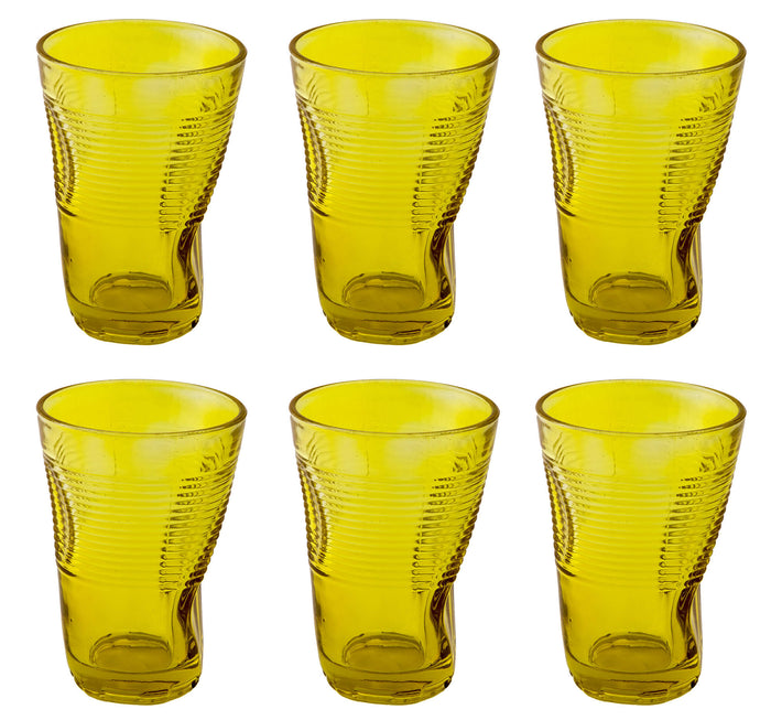 Set 6 Bicchieri Accartocciati 34 cl Ø8 cm in Vetro Pressato Kaleidos Gialli