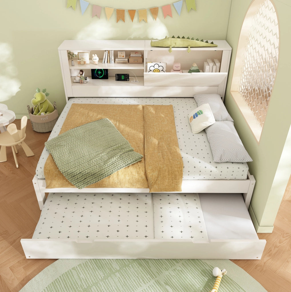 Sofabed con letto estraibile 140x190 cm; bianco; con vano portaoggetti e ricarica USB/USB-C