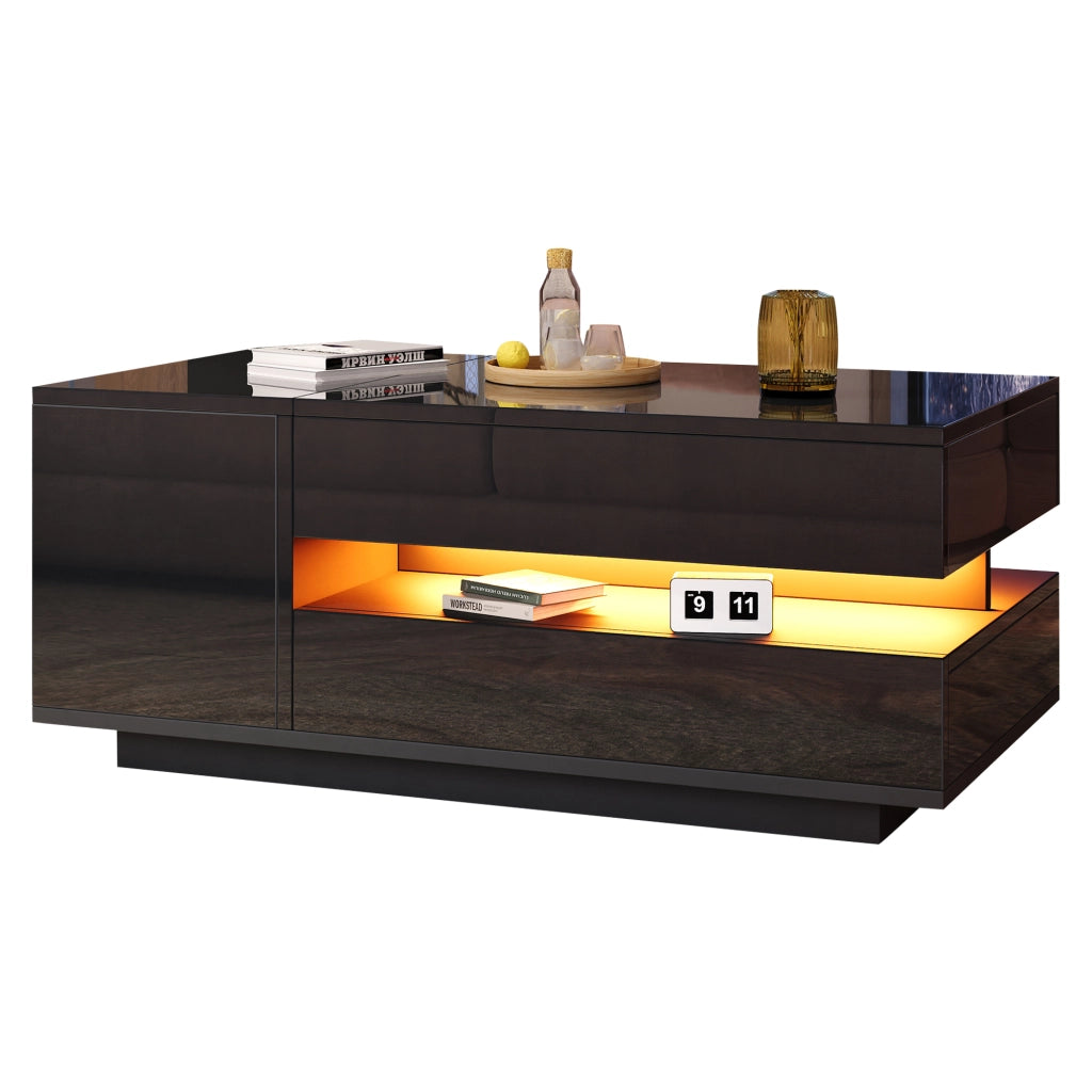 TAVOLINO DA SALOTTO 95x50x40 cm Nero Lucido sollevabile con LED e 1 cassetto