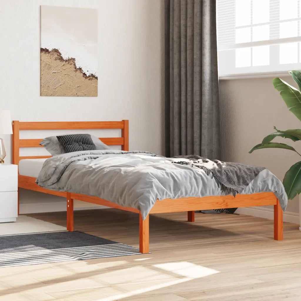 Letto senza Materasso-Struttura Letto Marrone Cera 75x190 cm in Legno di Pino 215275