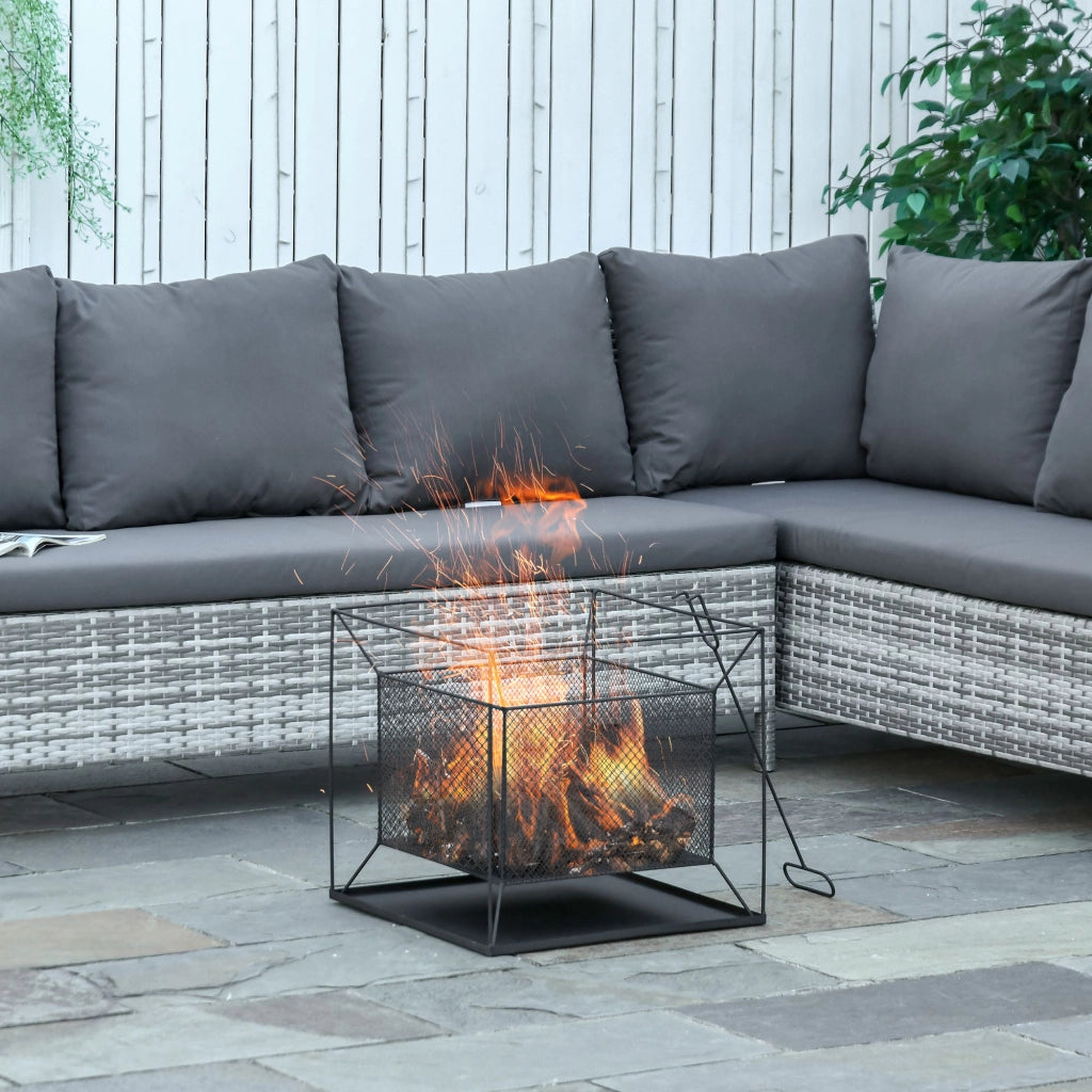 Braciere da Giardino Portatile in Metallo, Braciere da Esterno con Design Sospeso e Attizzatoio, 45x45x43cm Nero