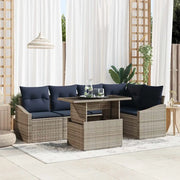 Set Divano da Giardino con cuscino 6 pcs Grigio e Blu Navy 3357748